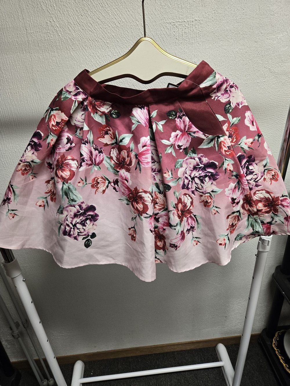 Trixxi Pink 3 layer Floral Circle Skirt with Burgundy Waistband